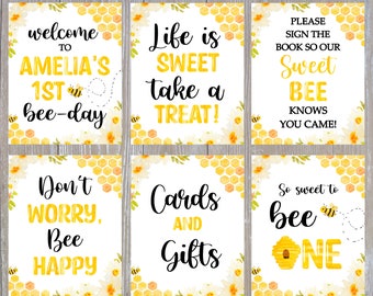 Editable Bee Party Signs, Bee Birthday Signs, Bee Birthday Poster, 1st Bee-Day Poster, 8x10