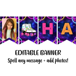 Editable Glow Skating Banner, Glow Roller Skating Birthday Decor, Roller Skating Poster, Glow Poster