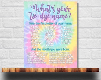 Tie-dye naamspel afdrukbaar, activiteit verjaardagsfeestje (directe download)