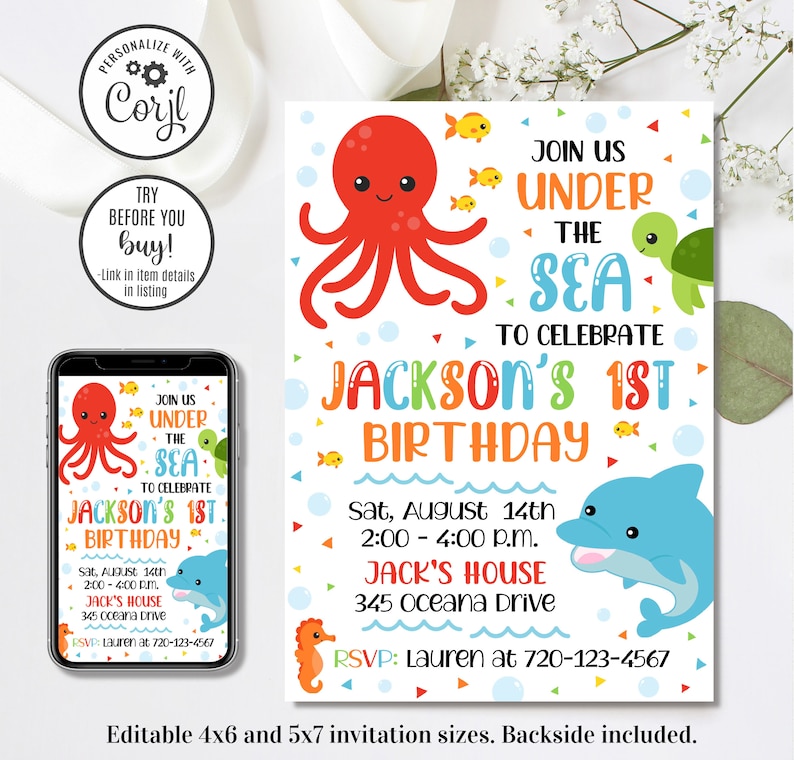 Editable Under the Sea Invitation Under the Sea Birthday Invitation Oneder the Sea 4x6 5x7