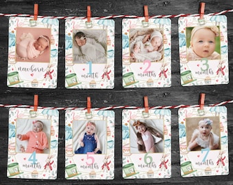 Editable Onederland Monthly Photo Milestone, Alice in Onderland Decor, 1st Birthday Monthly Milestone, Newborn - One Year, Template