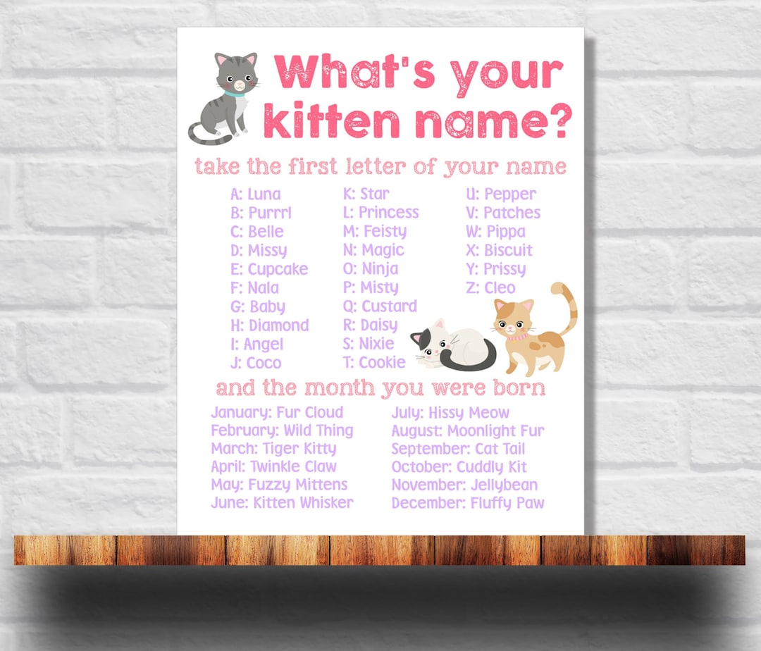 What's Your Kitten Name Printable, Kitten Name Game, Instant Download