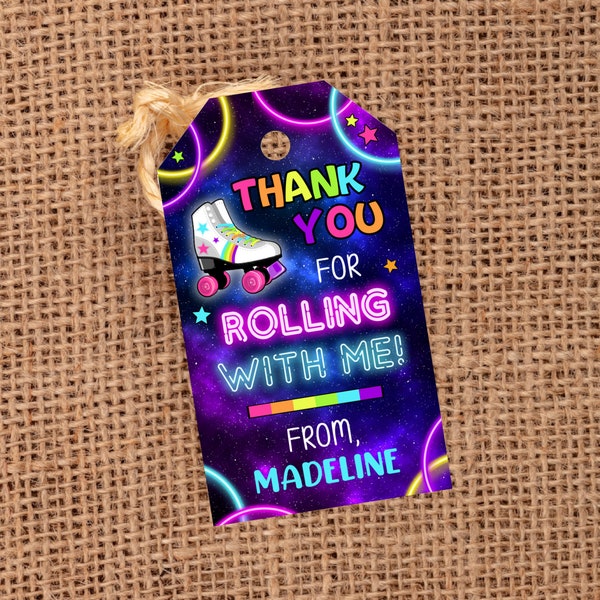 Editable Glow Skating Tag, Roller Skate Party Favor Tags, Glow Skating Birthday Party, Template