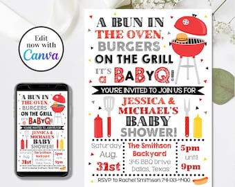 Editable BBQ Baby Shower Invitation, BaByQ Invitation, Baby Shower Invitation, 4x6 & 5x7