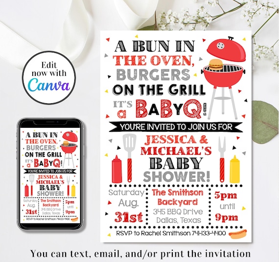 Editable BBQ Baby Shower Invitation, BaByQ Invitation, Baby Shower Invitation, 4x6 & 5x7