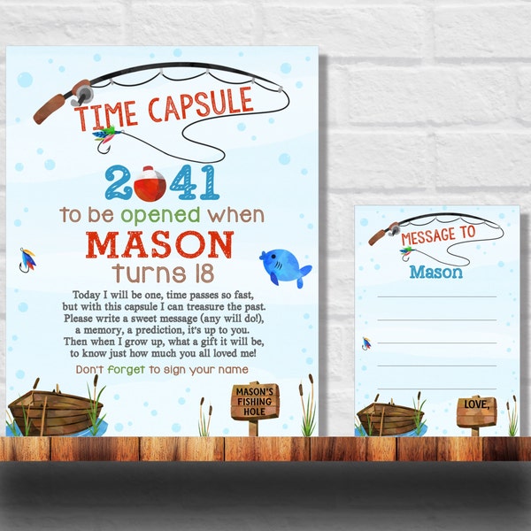 Editable Fishing Time Capsule, Fishing Birthday Sign, Fish 1st Birthday Poster, Reel in the Fun, Template