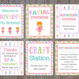 Editable Spa Signs, Spa Birthday Signs, Spa Posters, Spa Party Decor, Spa Welcome Sign, 5x7 & 8x10