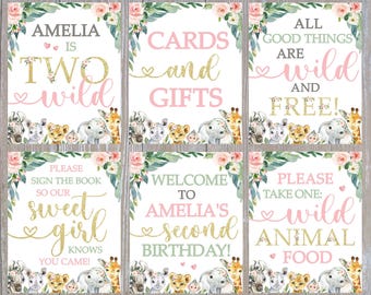 Editable Safari Party Signs, Two Wild Birthday Signs, Jungle Animals Birthday Poster, 2nd Birthday Poster, 8x10