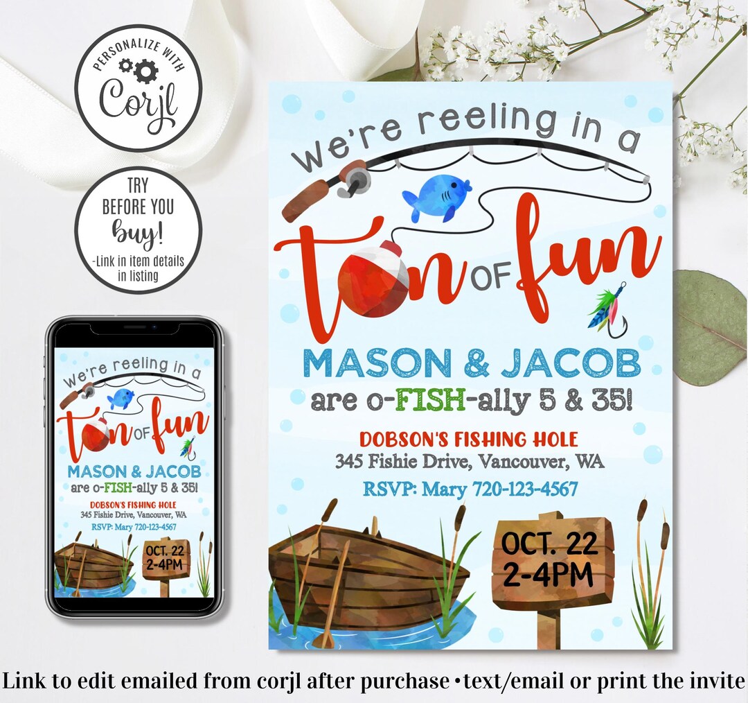 Editable Fishing Invitation, Child Adult Birthday Invitation, Joint ...