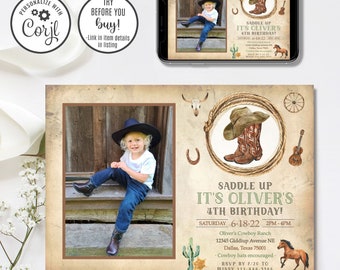 Einladung zum Cowboy-Geburtstag, Einladung zum ersten Rodeo, bearbeitbare Vorlage