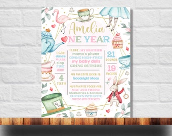 Editable Onederland Milestone, Alice in Wonderland Chalkboard Sign, Onederland Birthday Board, 1st Birthday Poster, 8x0  11x14  16x20  18x24