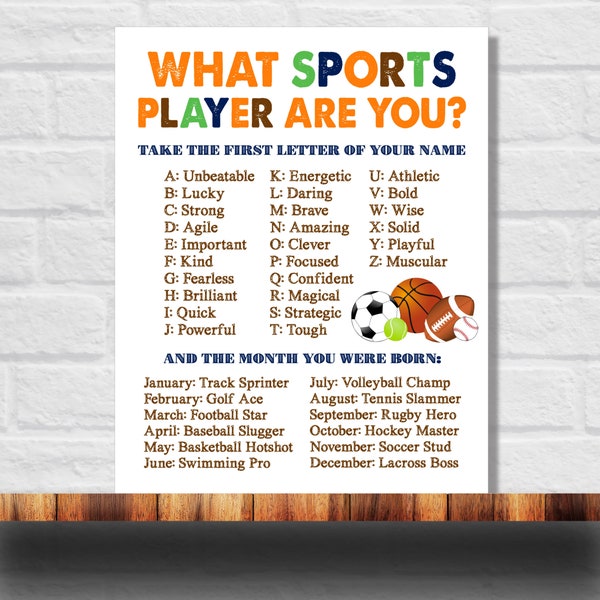 What's Your Sports Name Printable, Sports Name Game Instant Download