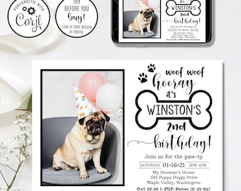 Editable Dog Invitation, Dog Birthday Invitation, Puppy Invitation, 4x6 & 5x7