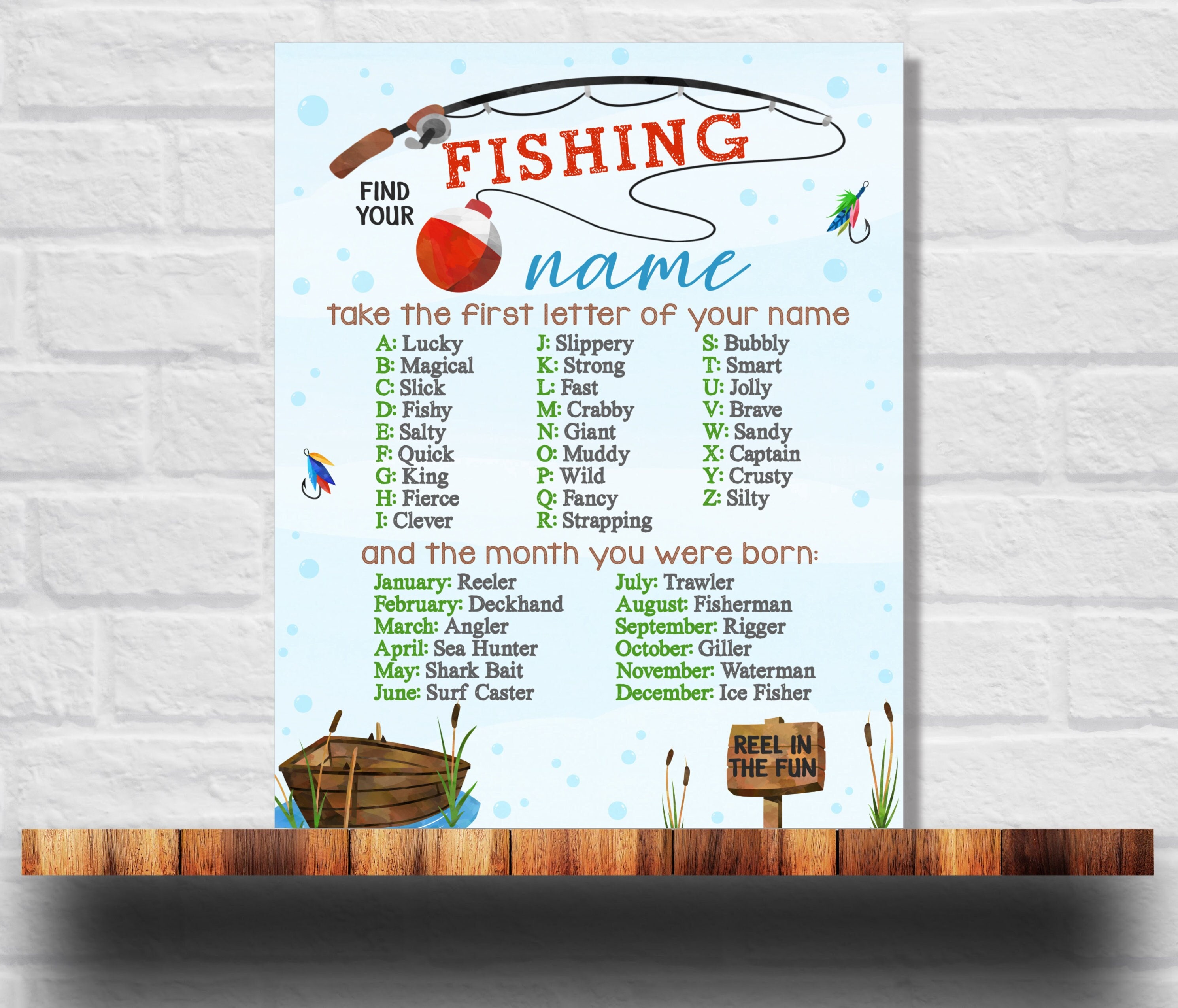 What's Your Fishing Name Printable, Fishing Party Sign, Fisherman