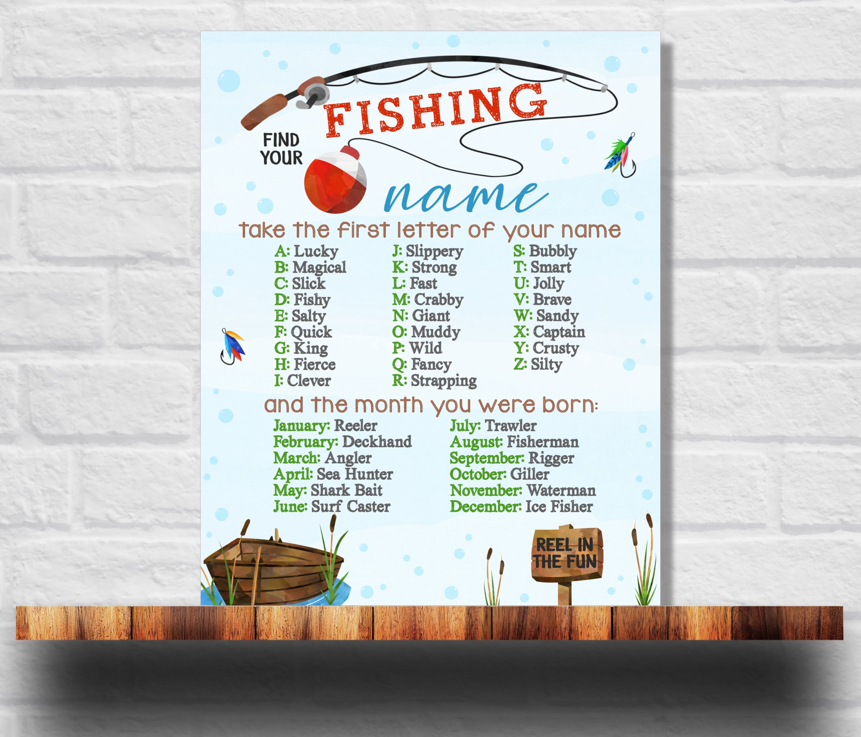 What's Your Fishing Name Printable, Fishing Party Sign, Fisherman Name  Game, Instant Download