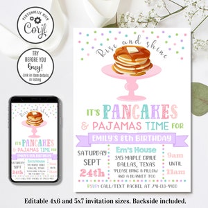 Editable Pancakes and Pajamas Invitation, Pancakes and Pajamas Birthday Invitation, Pajama Party, 4x6 & 5x7