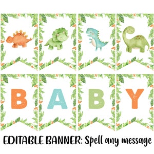 Editable Dinosaur Baby Shower Banner, Dinosaur Banner, Dinosaur Decor, Template