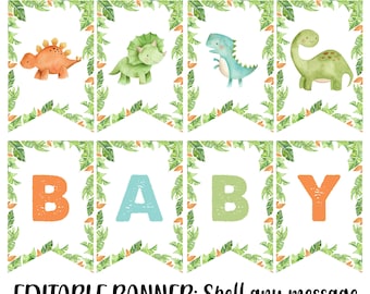 Dinosaur Baby Shower Banner Template, Editable Dino Baby Party Decor (Instant Download)