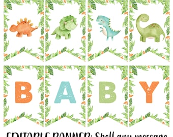 Bearbeitbares Dinosaurier-Babyparty-Banner, Dinosaurier-Banner, Dinosaurier-Dekor, Vorlage