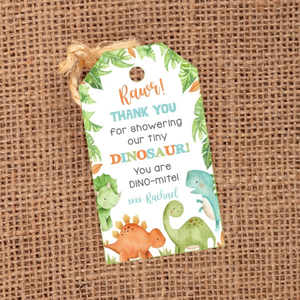 Editable Dinosaur Tag, Dinosaur Party Favor Tags, Dinosaur Baby Shower, Template