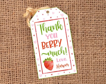 Strawberry Party Favor Tag, Editable Template