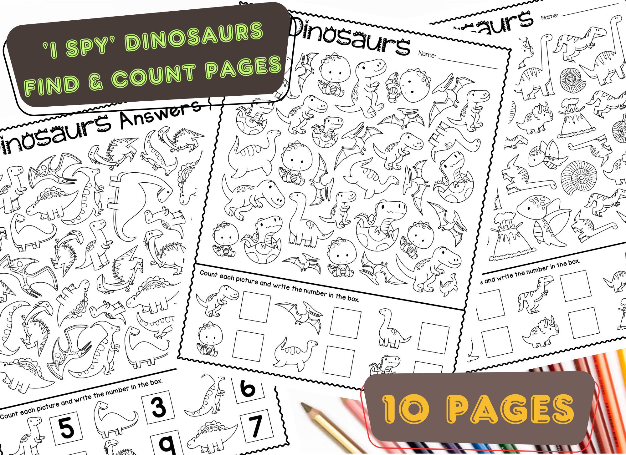 Digital Printable 'I Spy' Dinosaur Find & Count Pages PDF Dinosaur