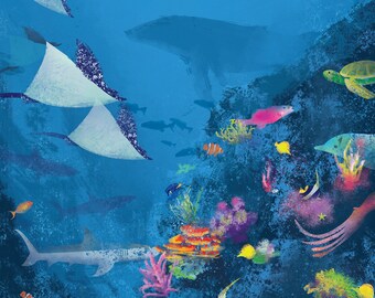 Ilustración digital de arrecife de coral