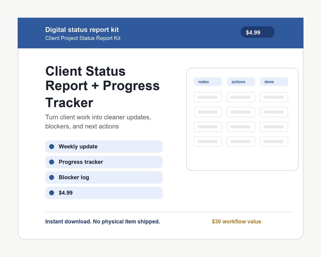 Client Project Status Report Kit, Weekly Update Tracker (digital ...