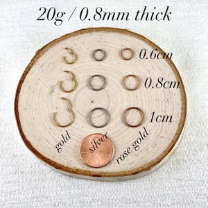 20g / 0.8mm 316L Surgical Steel SINGLE Clicker Hoop Cartilage, Helix, Rook, Conch, Tragus, Eyebrow, Lip 6mm 8mm 10mm Gold, Silver, Rose Gold