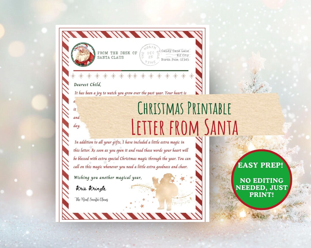 Printable Letter From Santa, Easy Santa Claus Letter, Last Minute Santa ...