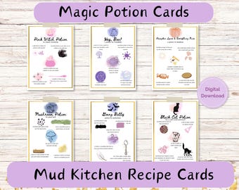 Potion Cards, Magic Potions, Printable Mud Kitchen Recipes, Kids