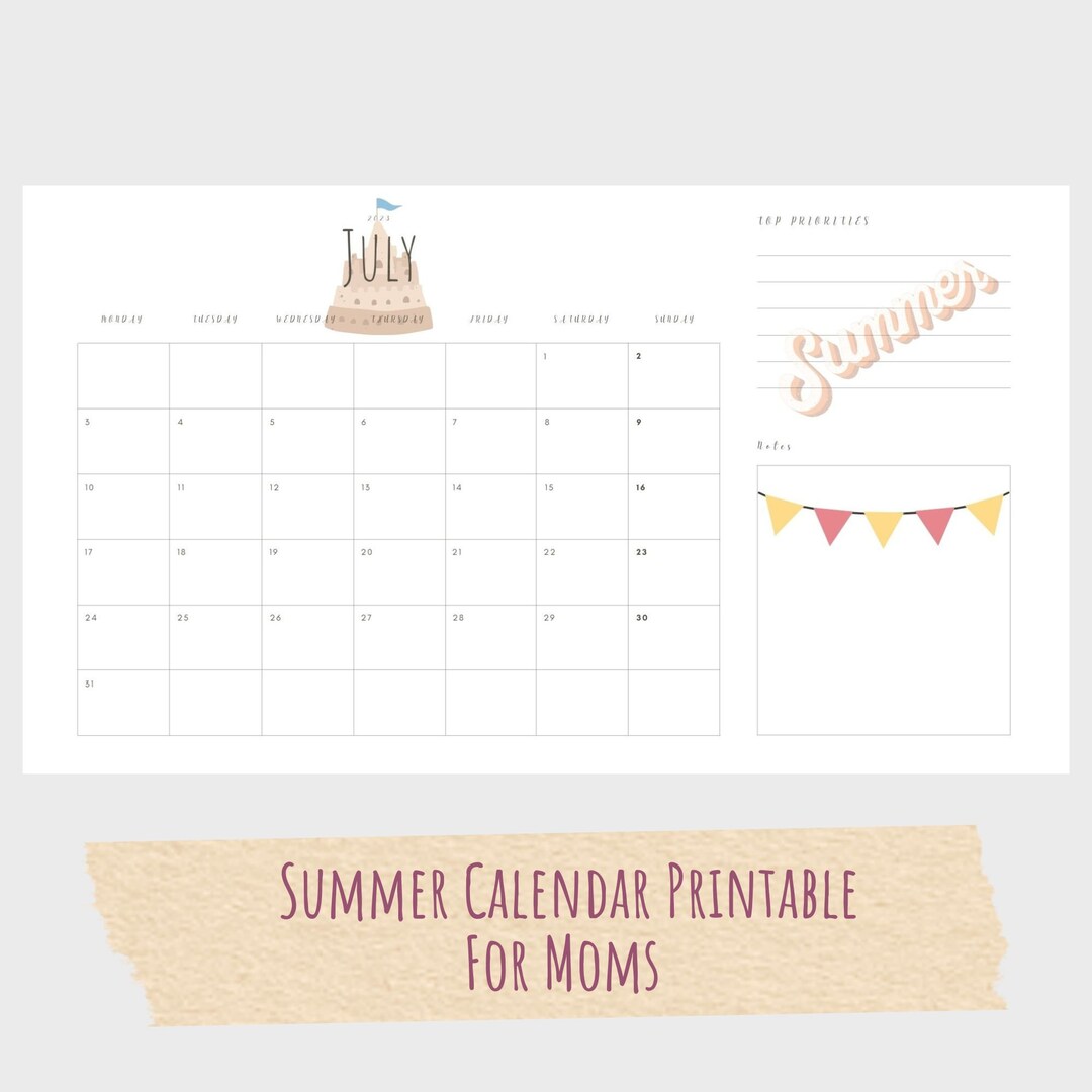 Summer Calendar Printable For Moms Etsy