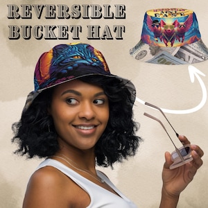 Funny Bucket Hat, Rave Wear, Rave Accessories, Festival Hat, EDM, Trippy Hats, Reversible Bucket Hat, Rave Kitty, Psychedelic Festival Hats