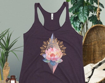 Tanktop met lotusbloem: heilige geometrie, boho-yogashirt