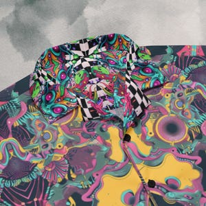 Lucid Meltdown Button-Up Shirt: Trippy Alien Psychedelic Rave Kleidung