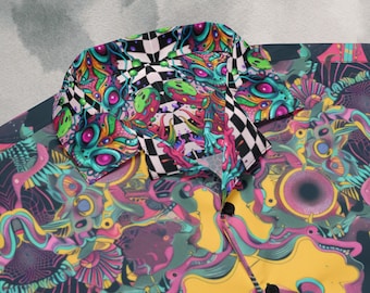 Lucid Meltdown Button-Up Shirt: Trippy Alien Psychedelic Rave Wear