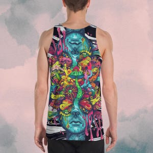 Smeltende Magic Bro-tanktop, Rave Wear, maattabel, trippy shirt, festivaluitrusting, psychedelische wervelingen, smeltende graphic, paddo's, EDM-T-shirt voor heren