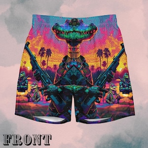 Gatorz & Gunz-zwembroek, trippy zwempak, ravewear, tropisch thema, maattabel, alternatieve mode, activewear, kleding muziekfestival