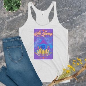 Carta del Tarot, Ojo que todo lo ve, Tabla de tallas, Camisa trippy, Ropa activa, Camiseta sin mangas fluida, Camiseta sin mangas hippie, Camiseta sin mangas boho, Moda alternativa, Lotus T