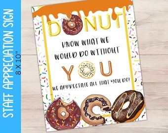 Donut Wertschätzung Zeichen: Lehrer, Mitarbeiter Danke (Digitaler Download)
