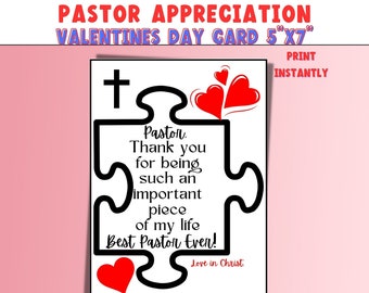 VALENTINE&#39;S Day PASTOR APPRECIATION|Flat Lay Gift Card|Pastor Thank You|Pastor Valentine Encouragement Card|Happy Valentine&#39;s Day Pastor