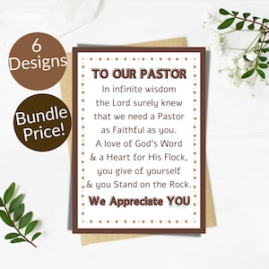 PASTOR APRECIATION Flatlay Gift Card BUNDLE/Pastor Thank You Gift Card/Appreciation Gift Card Pack 6 Diseños/Tarjeta de agradecimiento/Tarjeta para pastor