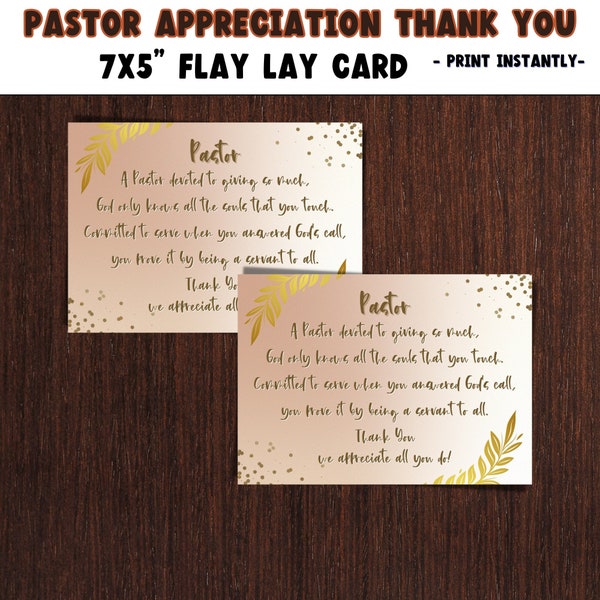 PASTOR APPRECIATION|Flat Lay Gift Card|Pastor Thank You Card|Pastoral Appreciation Gift|Framable Pastor Appreciation Card|Thank Your Pastor