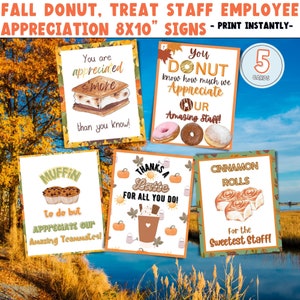 FALL DONUT & Staff APPRECIATION Signs|5 Snack and Treat Signs|Thank Anyone Appreciation Sign Bundle|Employee Appreciation Sign|Teacher Gift|