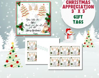 Christmas Appreciation Gift Tags: Employee, Teacher, Staff (Digital Download)