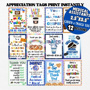 12 Staff & Candy APPRECIATION Gift Tags BUNDLE|Teacher Appreciation Gift Tags|Snack and Treat Tags|Employee Snack and Candy Tags|NURSES