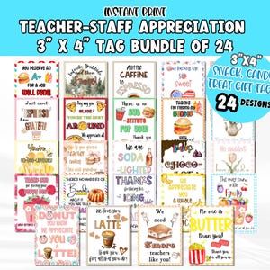 24 Staff & Candy APPRECIATION Gift Tags Bundle|Teacher Appreciation Gift Tags|Snack Treat Tags|Employee Snack and Candy Tags|Bulk DIY Tags