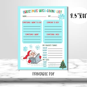 WEIHNACHTEN Kinder Wunschliste|Druckbarer Urlaub Familien Geschenkführer|Alles was ich mir für Weihnachten wünsche|Kinder geben Wollen Hilfe Bedürfnisse Liste|Kinder geben