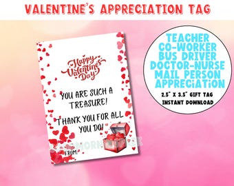 Valentine's Day Appreciation Gift Tag: Teacher, Staff (Digital Download)