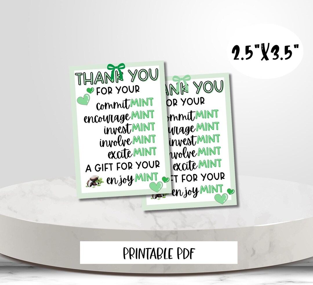 Commit-mint Thank You Gift Tag: Teacher, Staff, Employee (digital ...